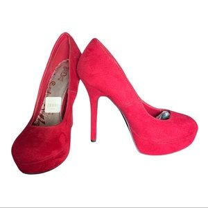 Luxury Brash Suede Red Shoes Stiletto Shoes Size 7